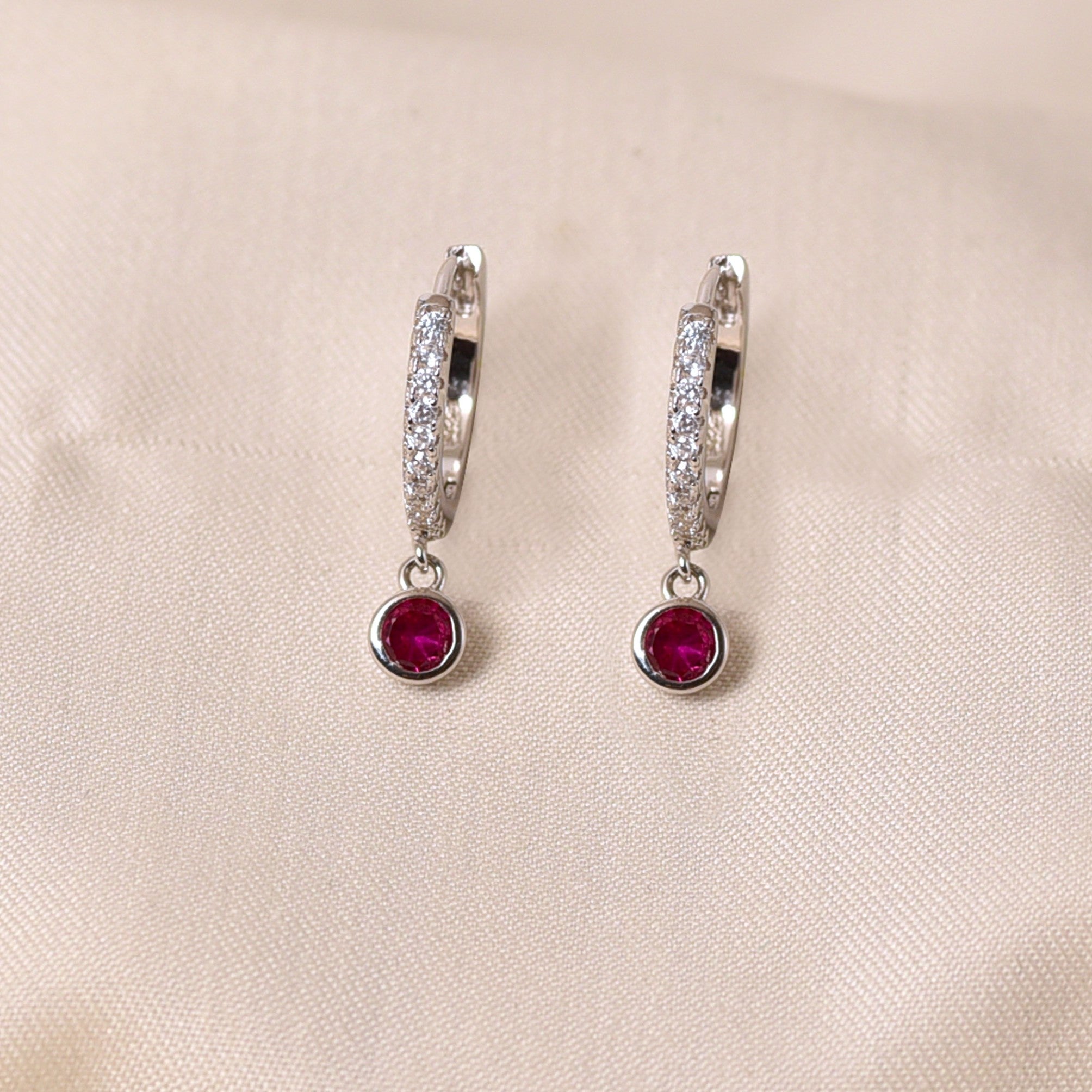 Dot Simple Drop Hoops- Dark Pink