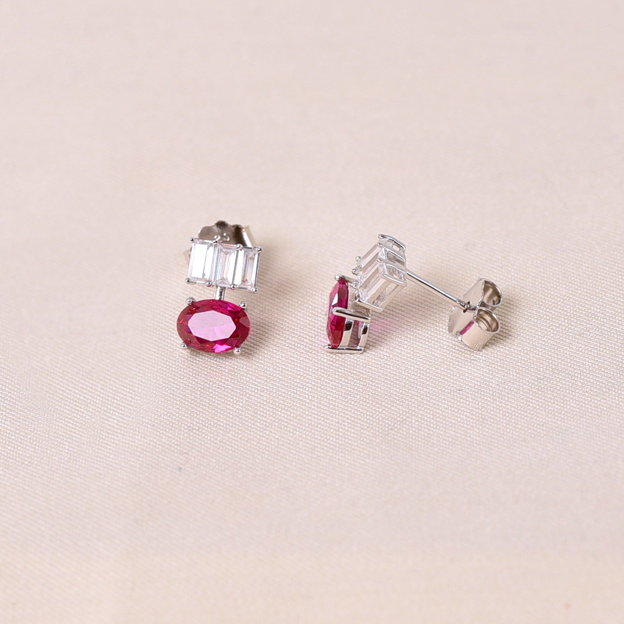 Stand in Oval Earrings- Dark Pink