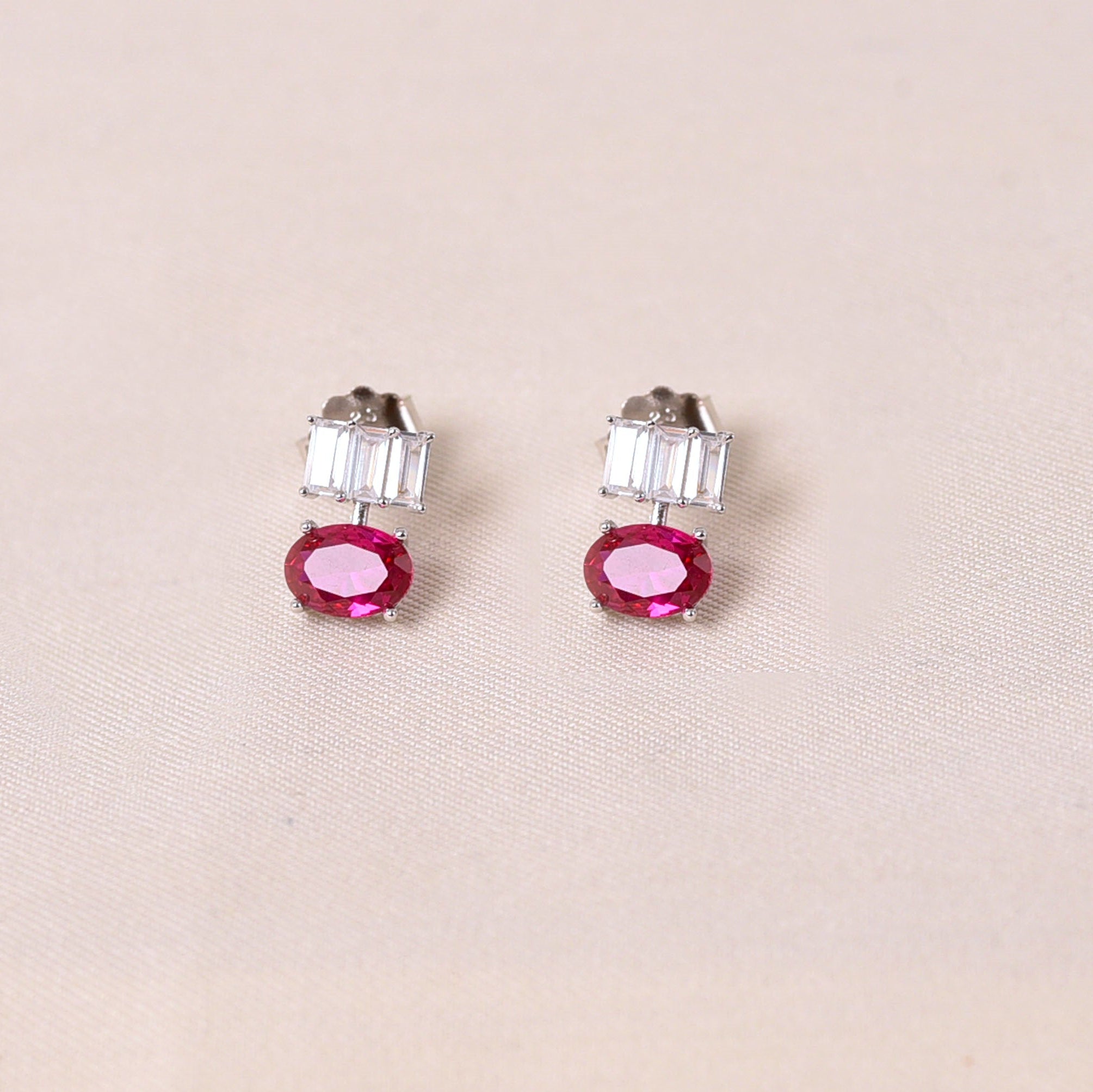 Stand in Oval Earrings- Dark Pink