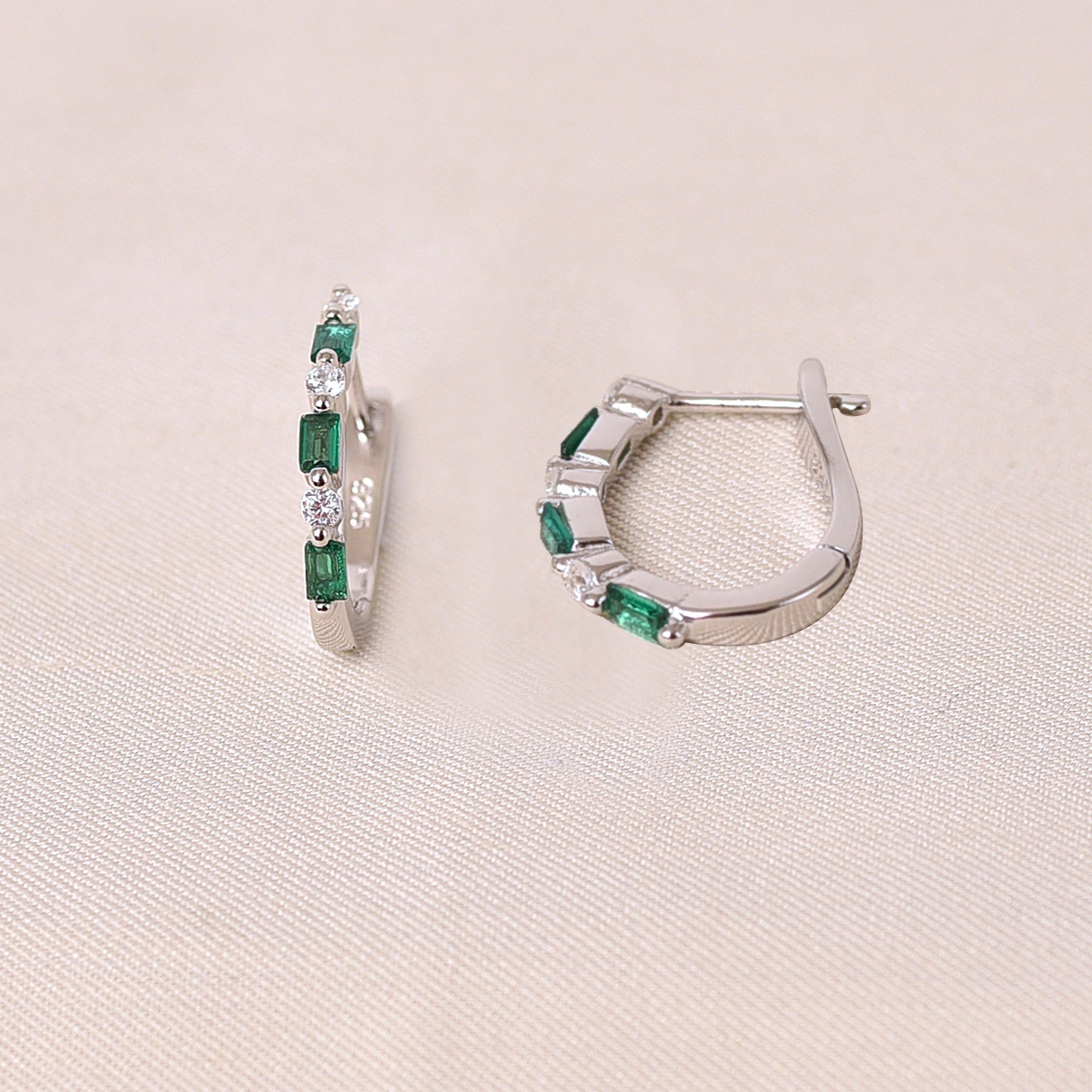 Green Crystal Hoops Earring