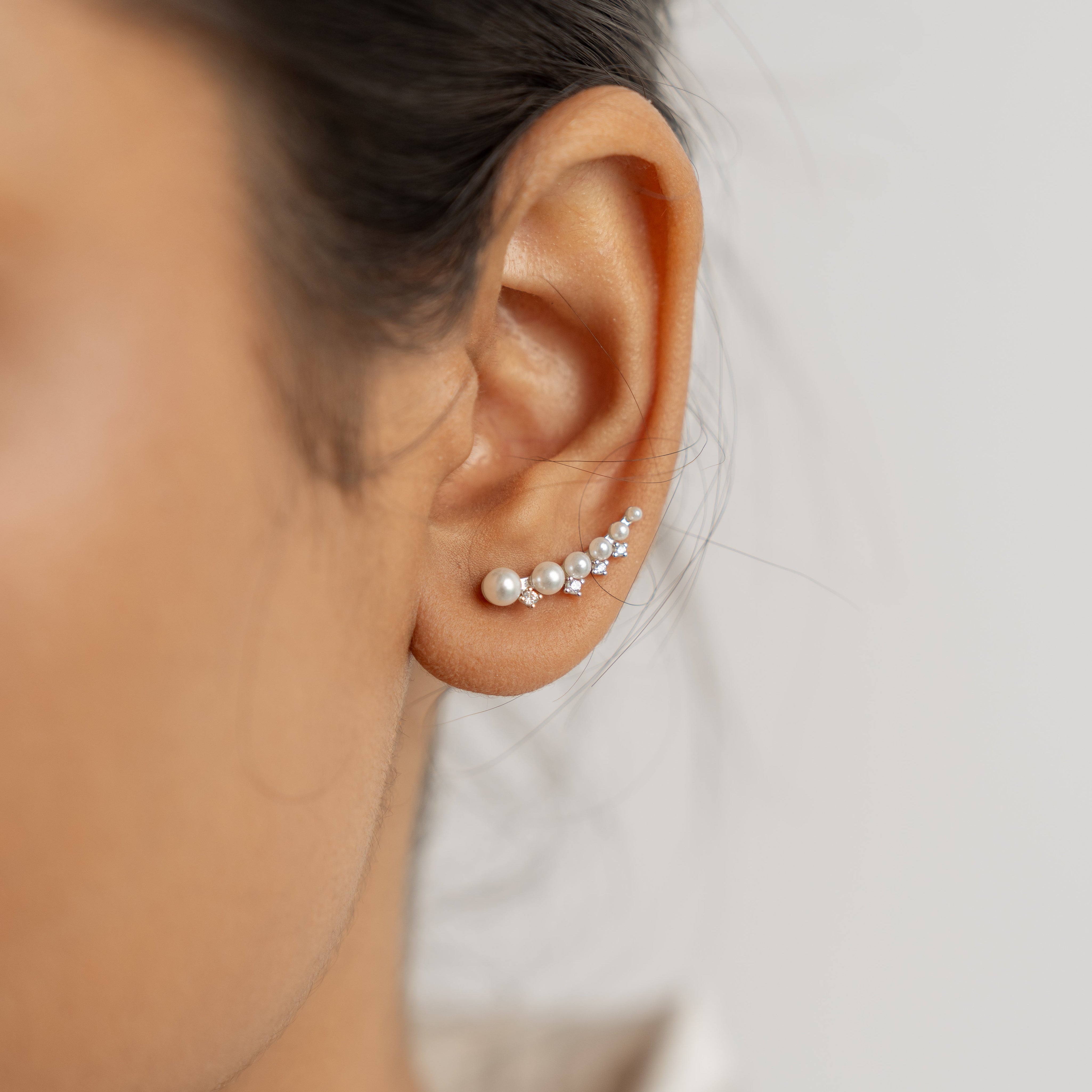 Pearl & Diamond Silver Cuff Earring