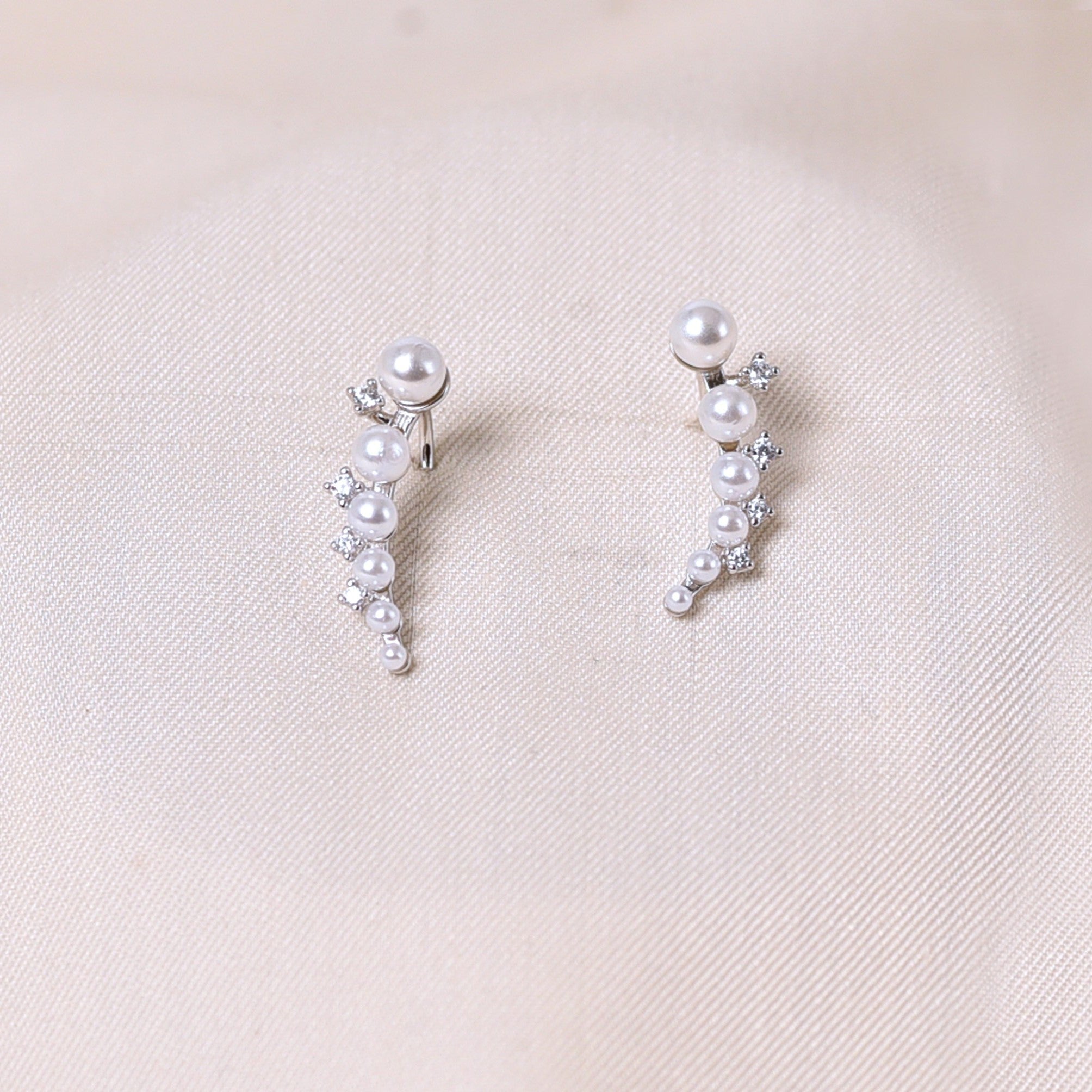 Pearl & Diamond Silver Cuff Earring