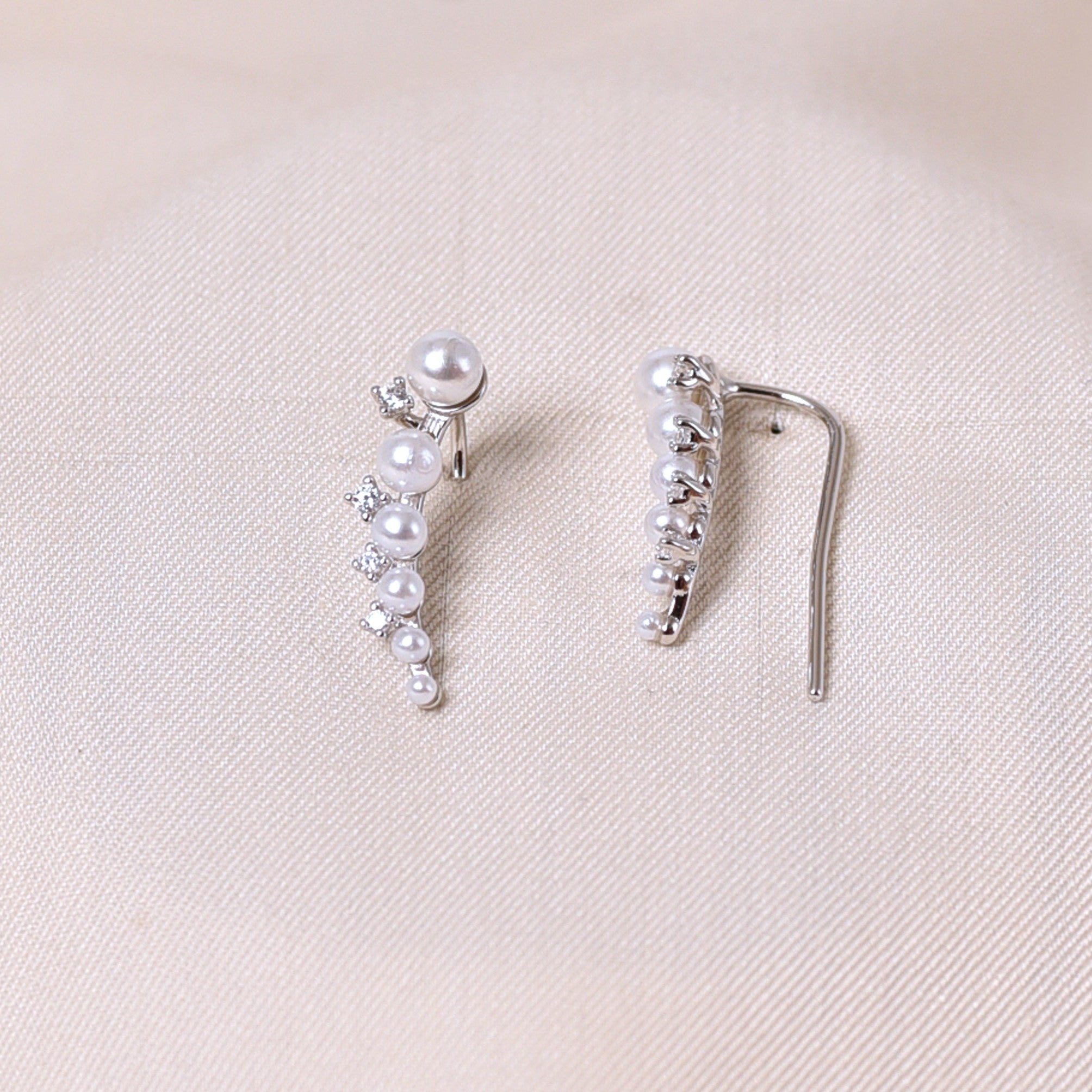 Pearl & Diamond Silver Cuff Earring