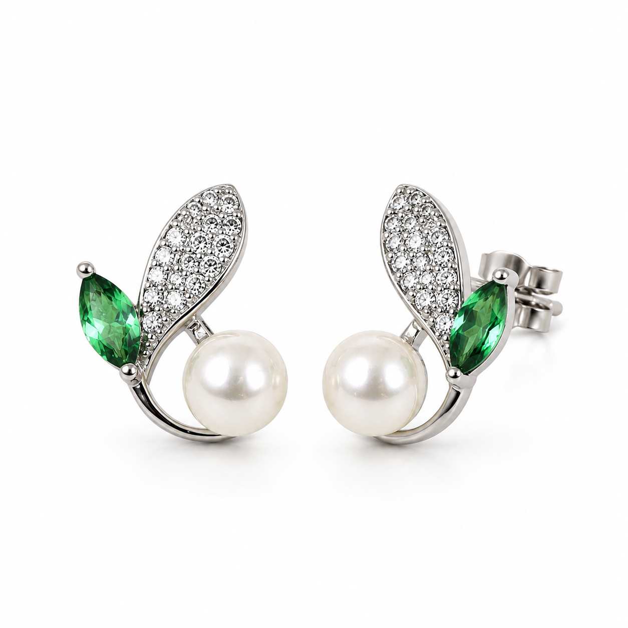 Leaf Pearl Earring - Dark Green