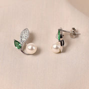 Leaf Pearl Earring - Dark Green