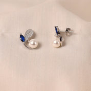 Leaf Pearl Earring - Dark Blue