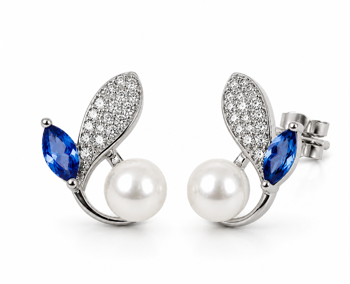 Leaf Pearl Earring - Dark Blue