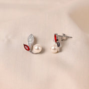 Leaf Pearl Earring - Red