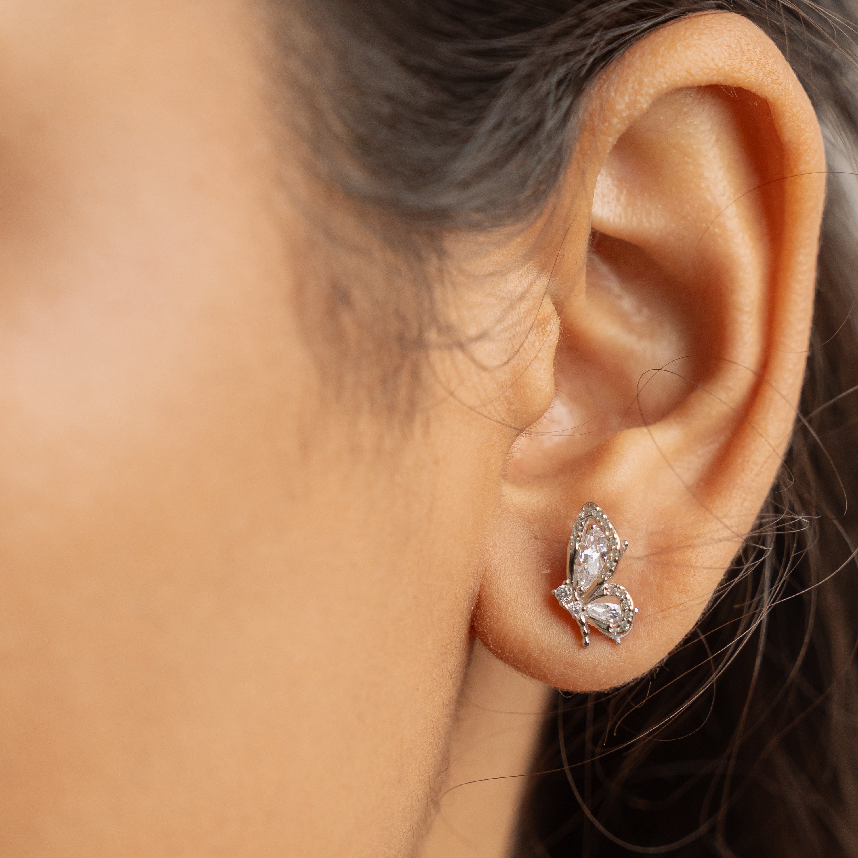 Half Butterfly Silver Earrings