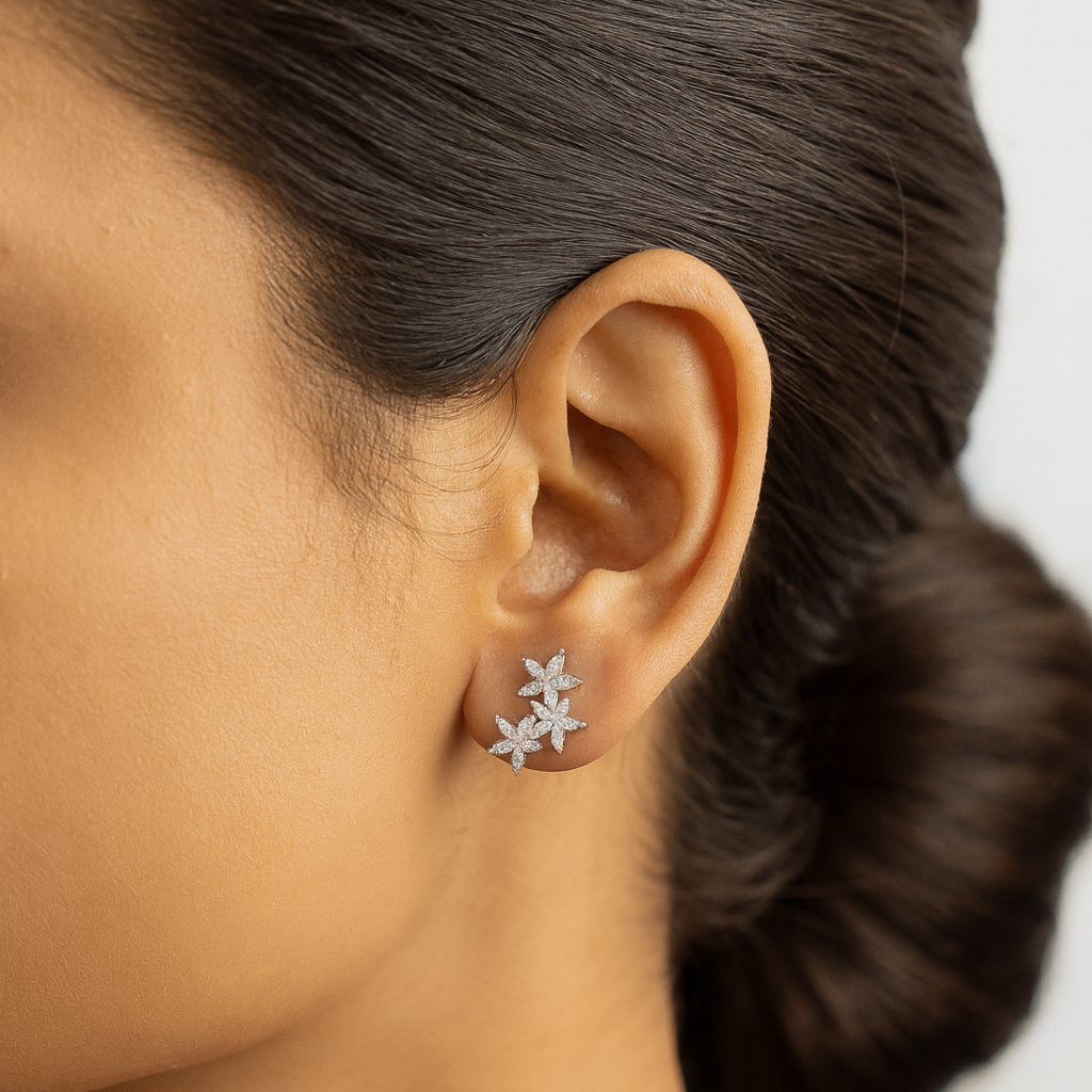 3 Flower Diamond Earrings