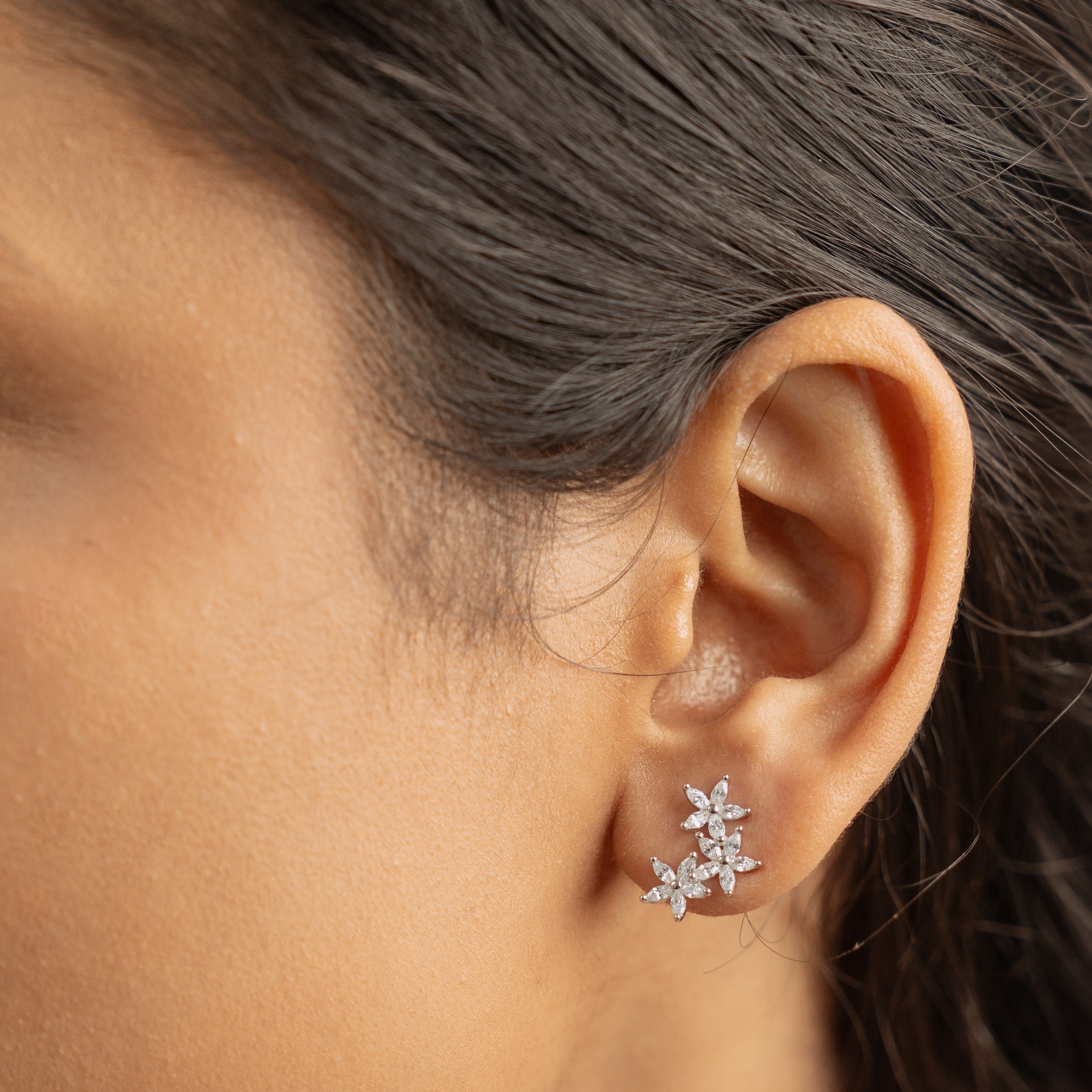 3 Flower Diamond Earrings
