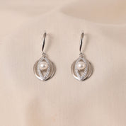 Pearl Leaf Diamond Drop Earrings