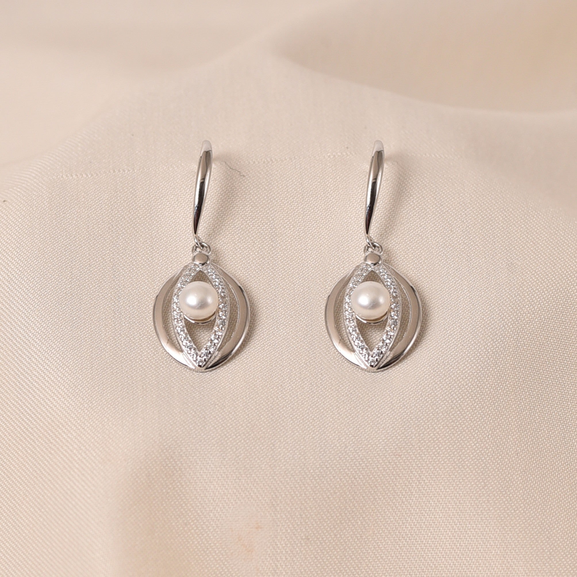 Pearl Leaf Diamond Drop Earrings