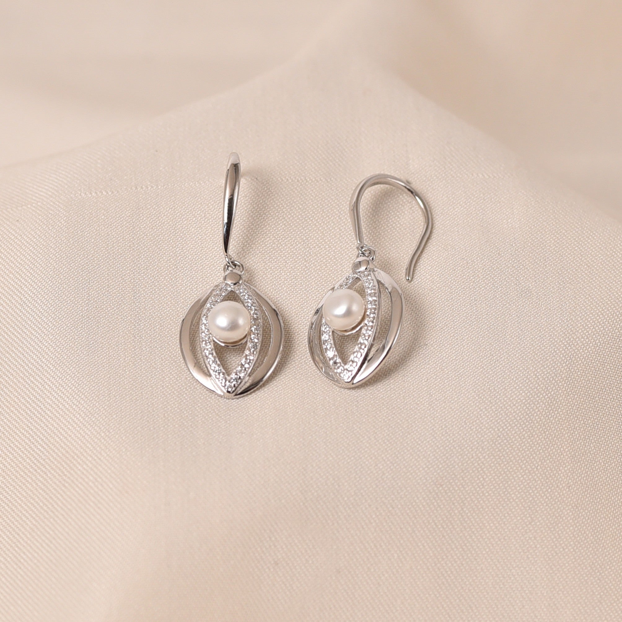 Pearl Leaf Diamond Drop Earrings