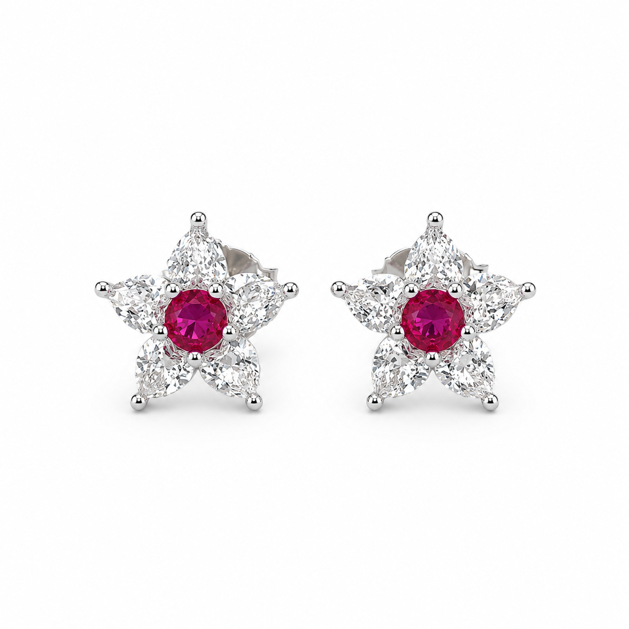 Flower Charm  Studs Earring - Pink