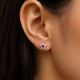 Flower Charm  Studs Earring - Pink