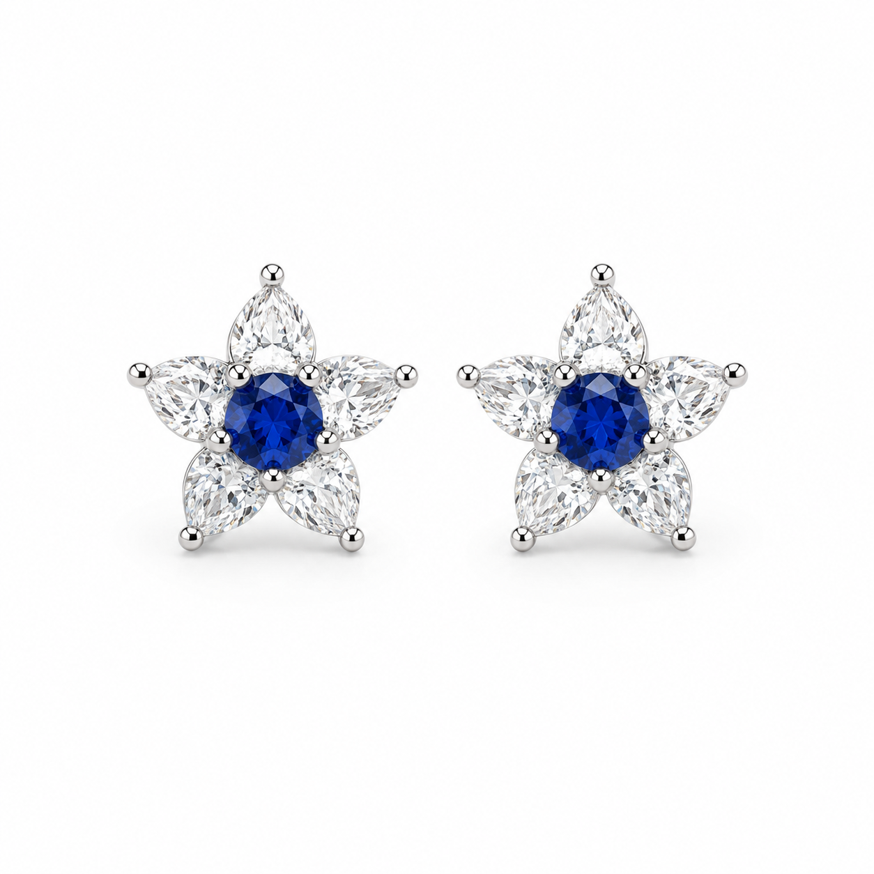 Flower Charm  Studs Earring - Blue