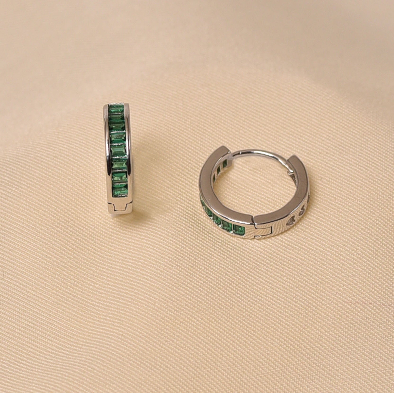 925 Sterllng Silver  Green Hoops Earring for Women - Elyta