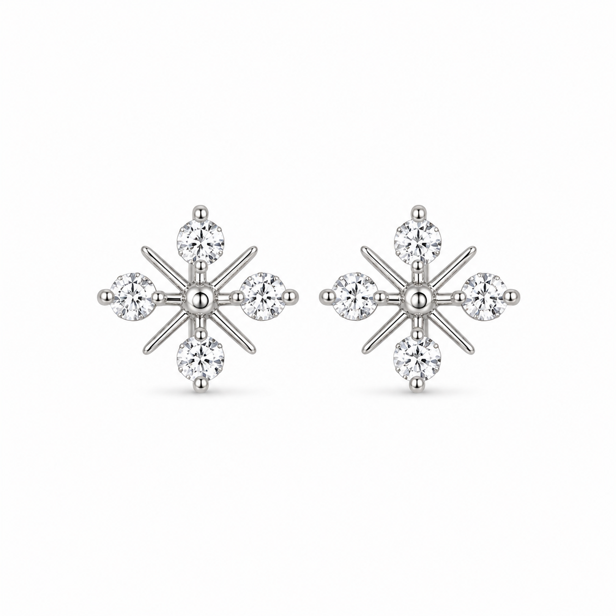 925 silver Four Diamond Studs Earrings