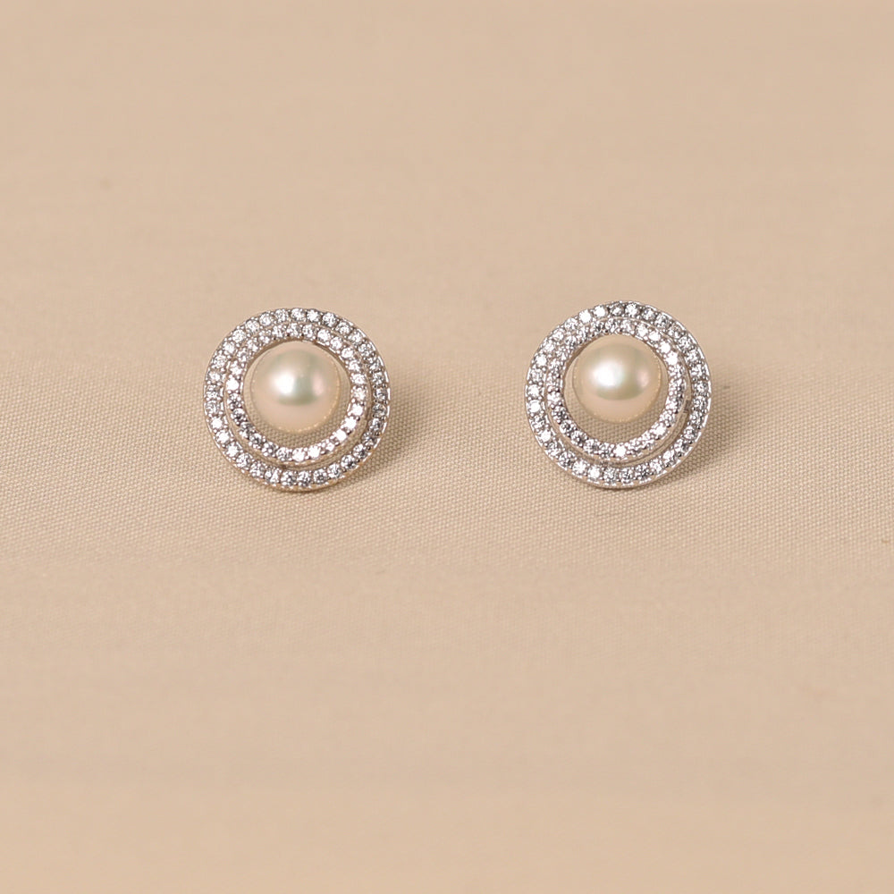 925 Silver Sterling Pearls Round Earring