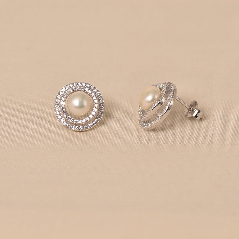 925 Silver Sterling Pearls Round Earring