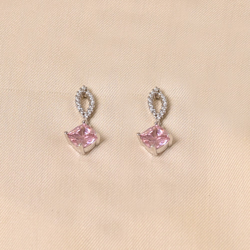 925 Silver Royal Drop Earrings - Light Pink