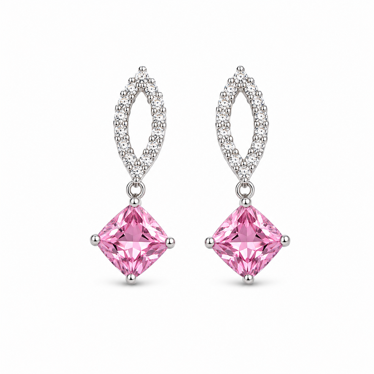 925 Silver Royal Drop Earrings - Light Pink