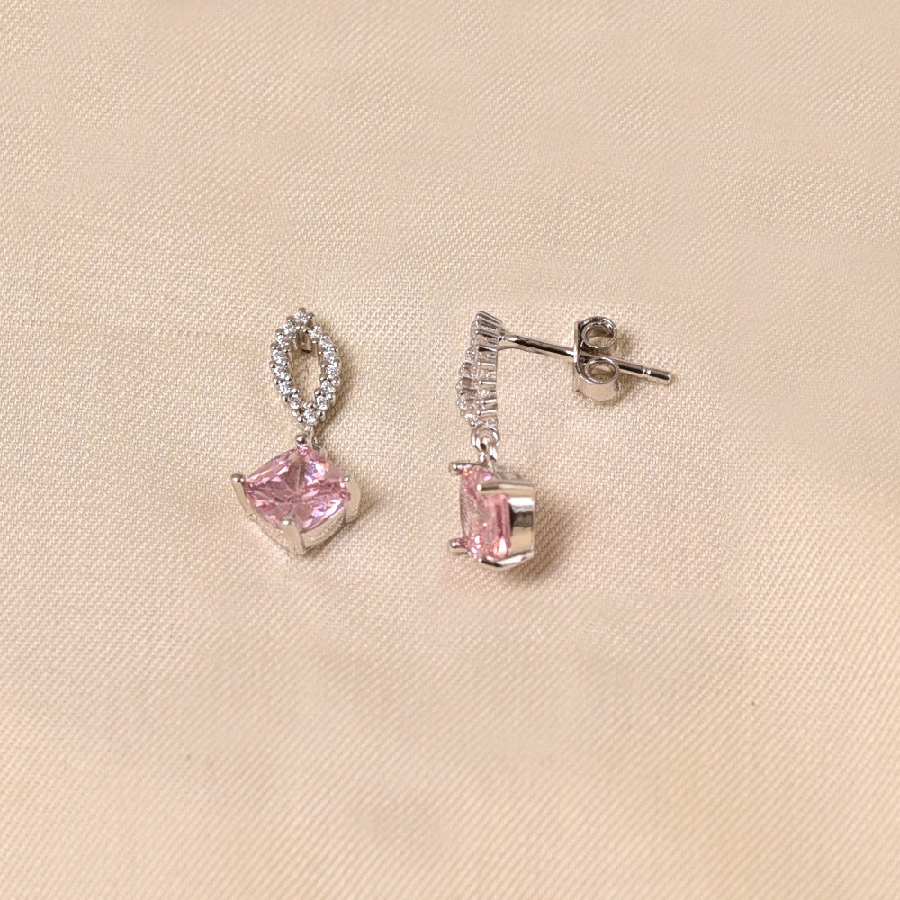 925 Silver Royal Drop Earrings - Light Pink