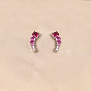 925 Silver Curved Earring - Dark Pink