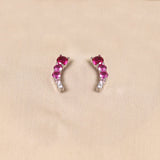 925 Silver Curved Earring - Dark Pink