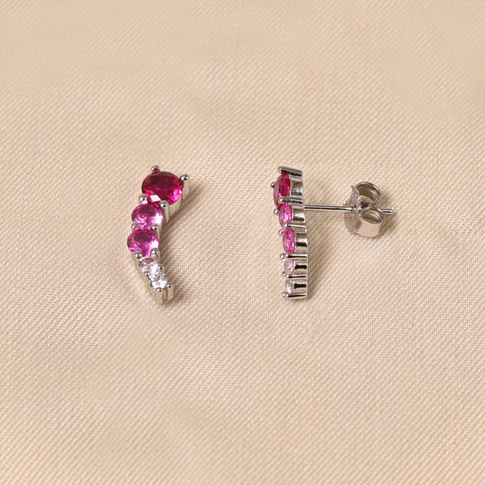 925 Silver Curved Earring - Dark Pink