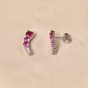 925 Silver Curved Earring - Dark Pink