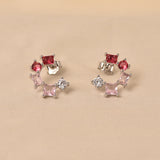 925 Silver Half Round Earrings - Dark Pink