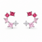 925 Silver Half Round Earrings - Dark Pink