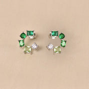 925 Silver Half Round Earring- Dark Green