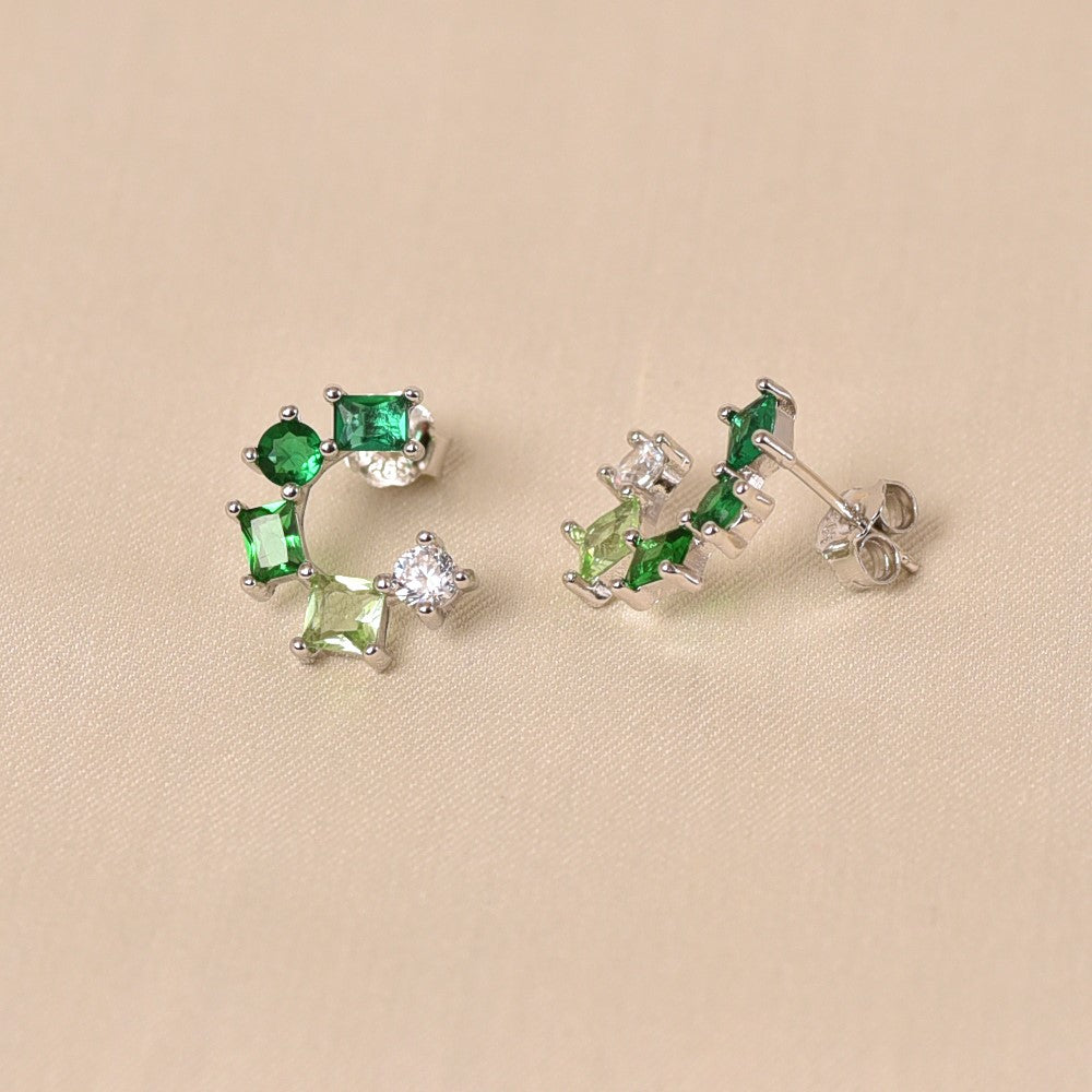 925 Silver Half Round Earring- Dark Green