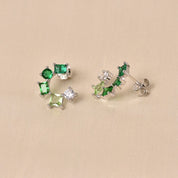 925 Silver Half Round Earring- Dark Green