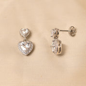 925 Silver Small & Big Heart Diamond Earrings