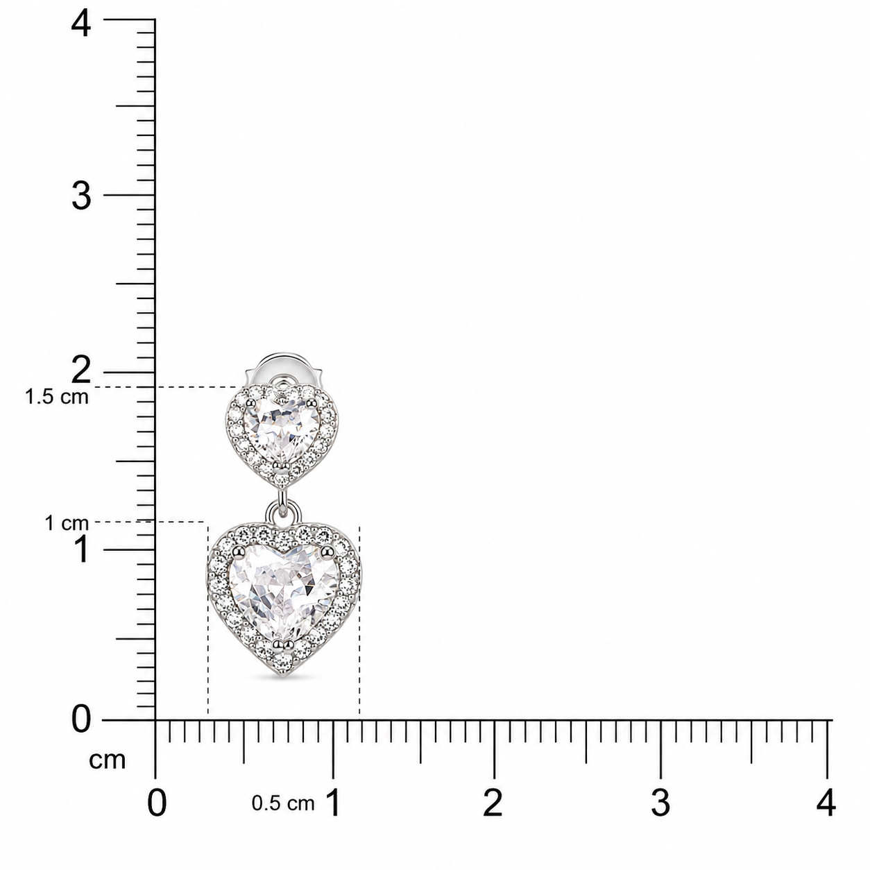 925 Silver Small & Big Heart Diamond Earrings