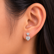 925 Silver Small & Big Heart Diamond Earrings