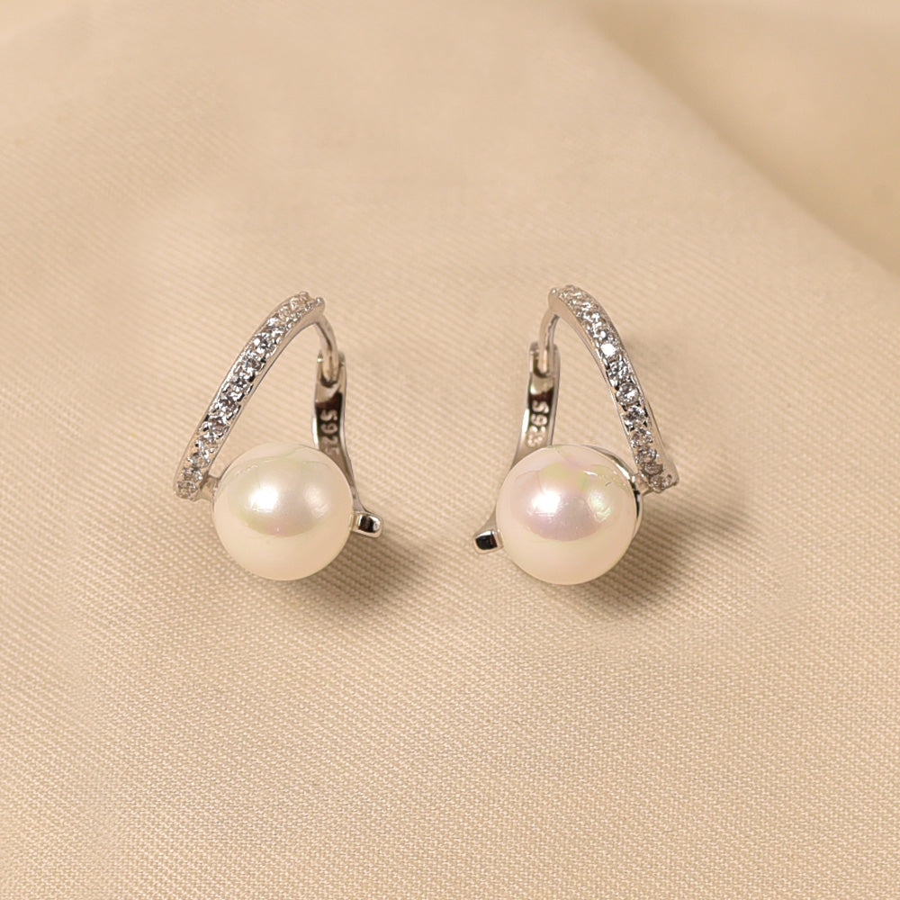Sterling Silver Pearl Hoop Earrings