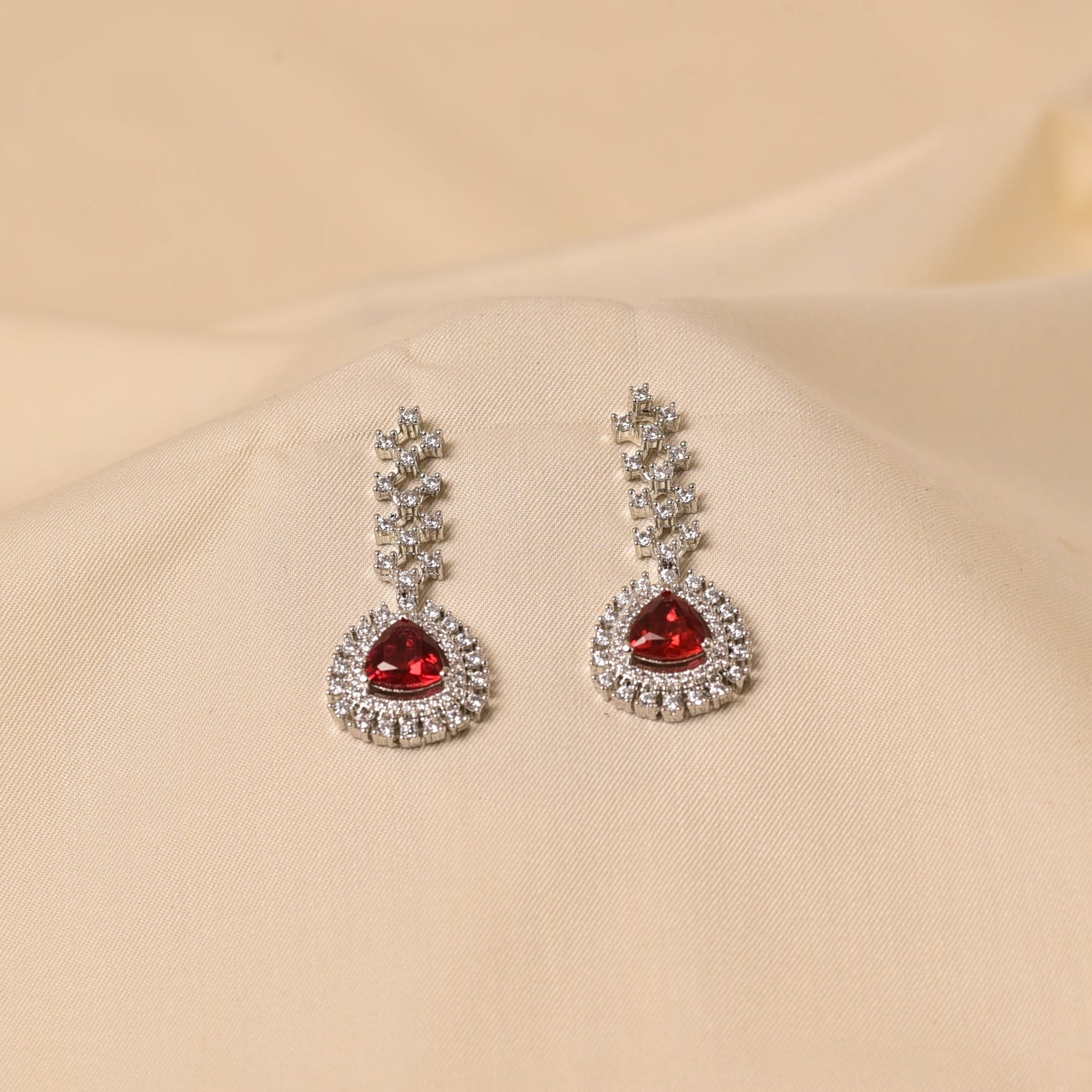 Sterling Silver Trident Necklace - Red