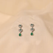 Silver Fairy Floral Drop Necklace Set -Green