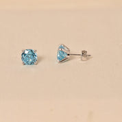 Silver Sterling Diamond Studs Earrings - Blue