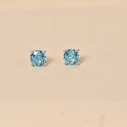 Silver Sterling Diamond Studs Earrings - Blue
