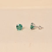 Silver Sterling Diamond Studs Earrings - Green