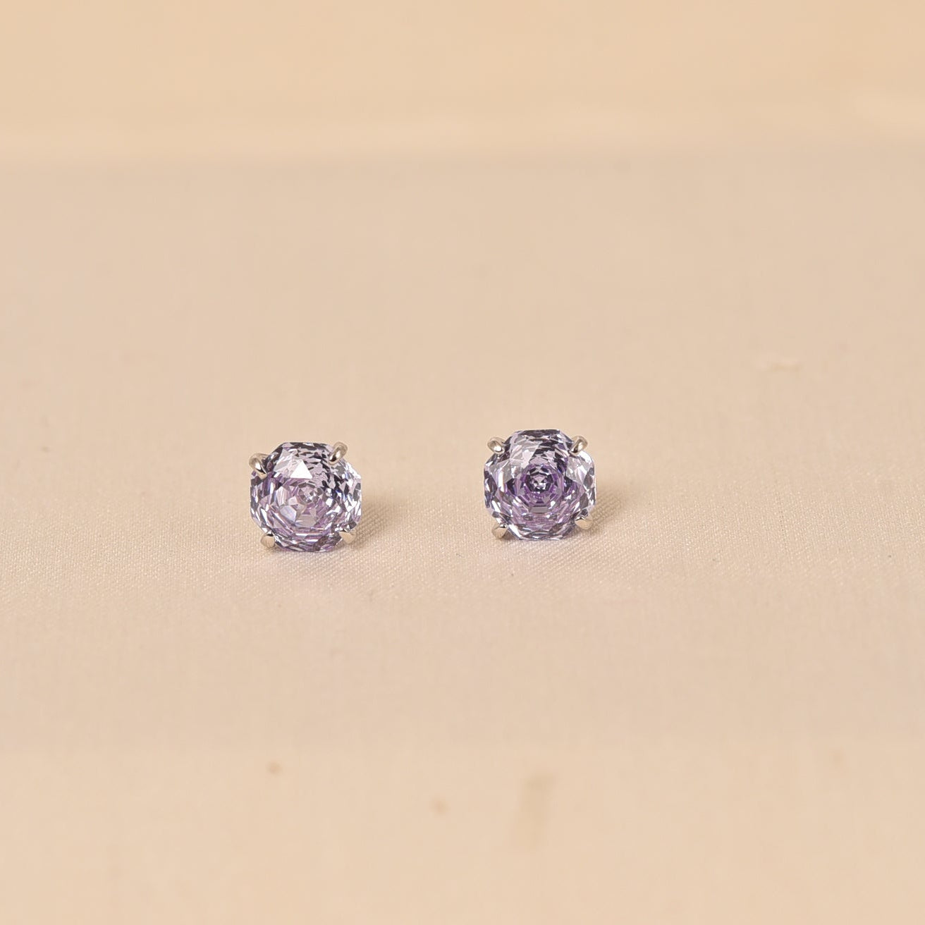 Silver Sterling Diamond Studs Earrings - Purple