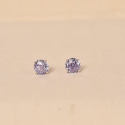 Silver Sterling Diamond Studs Earrings - Purple