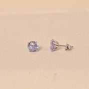 Silver Sterling Diamond Studs Earrings - Purple