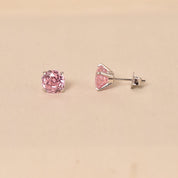 Silver Sterling Diamond Studs Earrings - Pink